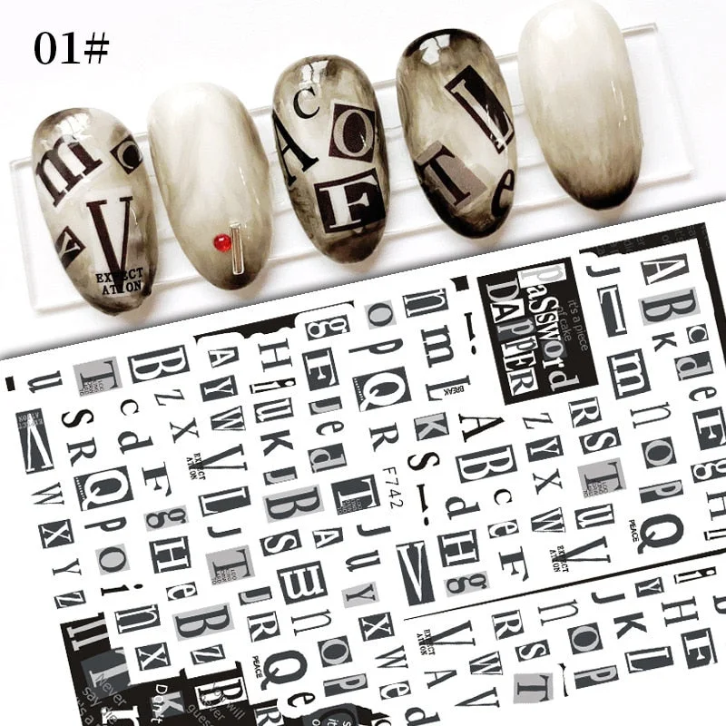 Geometric Lines Flower Leaf 3D Nail Stickers Blue Gold Cool Fall Leaves Spring Transfer Slider Nail Art Decoration Manicures-Nail Inspo