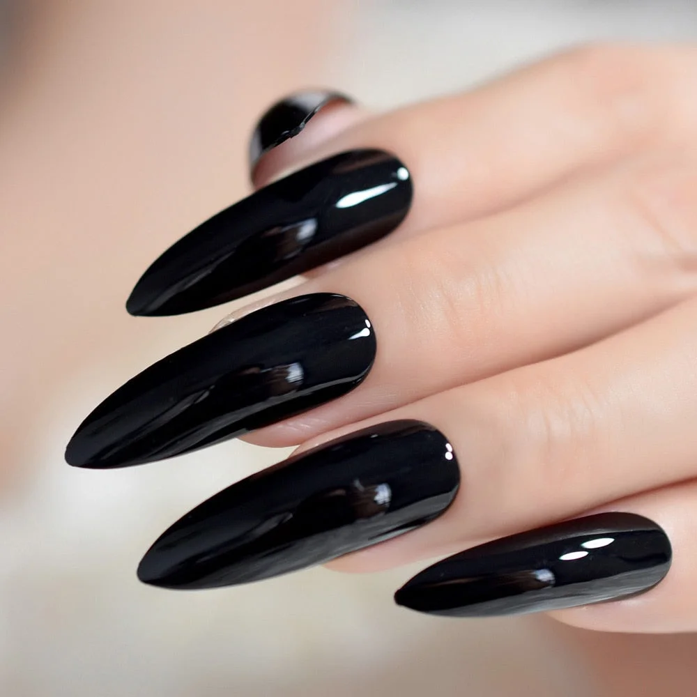 Black Extremely Long Stiletto Nails 24 Full Set of Nails gel Finished Press on Nail Halloween Witch Claw Fancy Dress Nails-Nail Inspo