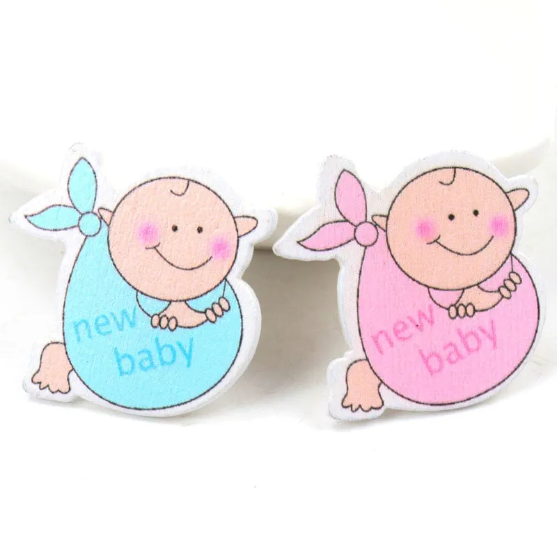 Blue/Pink Baby Series Pattern Scrapbooking Craft DIY Wood For Handmade Sewing Home Kids Birthdays Party Decorations 20pcs 35mm