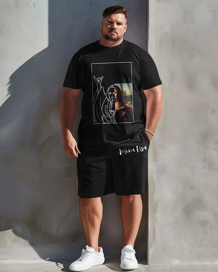 Men's Plus Size Casual Retro Art Funny Print T-Shirt Shorts Suit