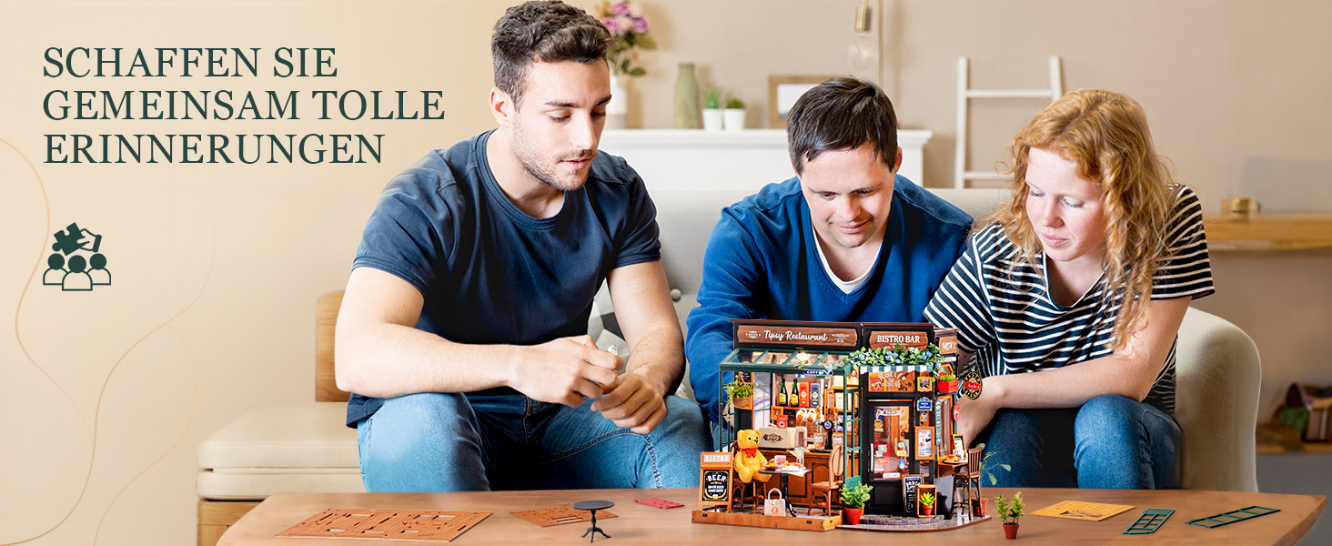 Tegooe 3D Wooden Puzzle Miniature Dollhouse Kit - Bistro Bar with LED Lights