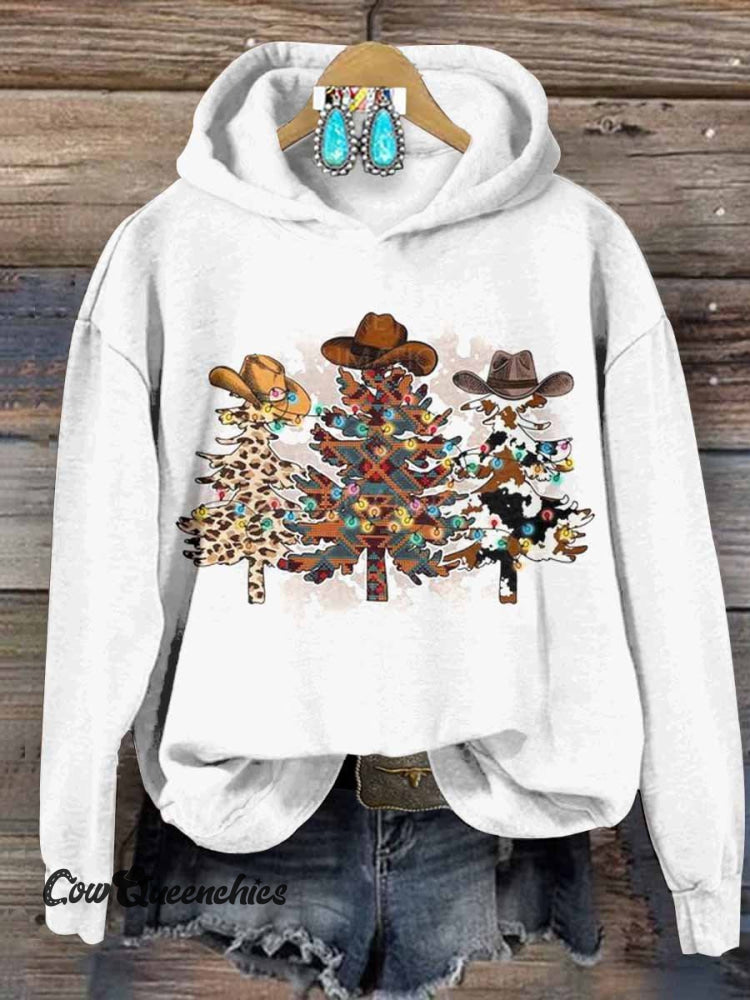 Western Christmas Theme Print Casual Sweatshirt Black / S