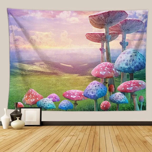 Psychedelic Mushroom Wall Hanging Boho Decor Wall Tapestry  Waves Hippie Wall Hanging Galaxy for Bedroom Living Room Decor 95X73