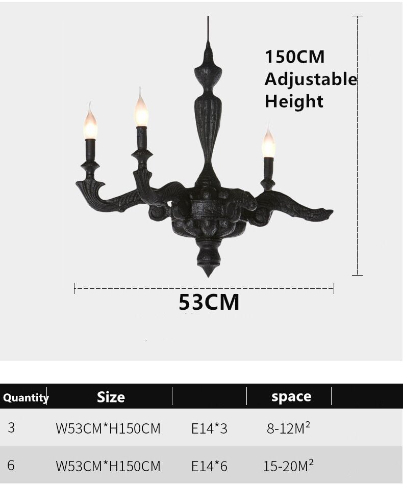 Post-modern Design Led Black Resin Chandeliers Nordic Living Room Led Chandelier Lighting Vintage LOFT Home Decor Hanging Lamp