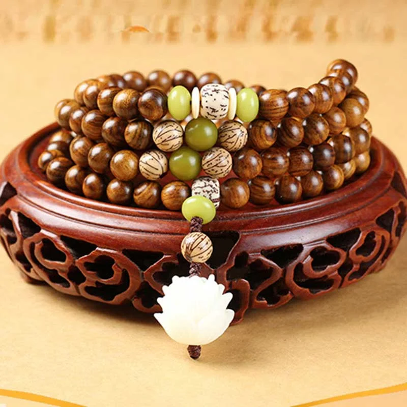 Tibetan Rosewood Lotus Mala Protection Calm Necklace Bracelet