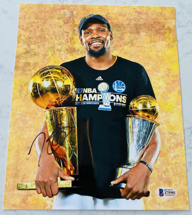 KEVIN DURANT SIGNED AUTOGRAPH NBA WARRIORS TROPHY CHAMP POSE 8x10 Photo Poster painting COA BAS