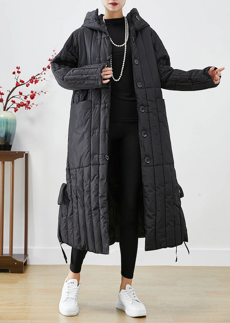 Casual Black Oversized Striped Fine Cotton Filled Puffers Jackets Winter