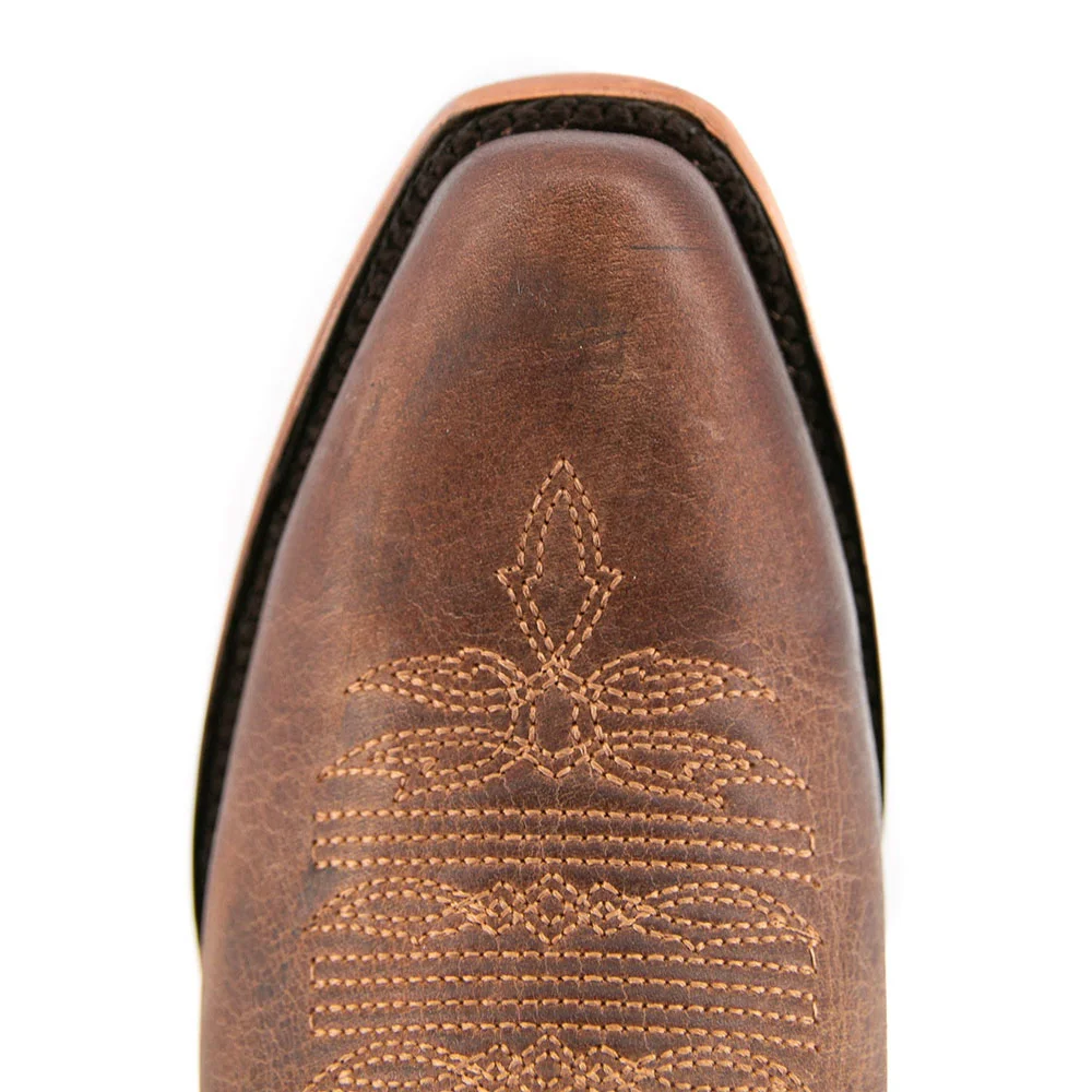 Snip Toe Embroidered Studded Chunky Heel Brown Western Boots for Women