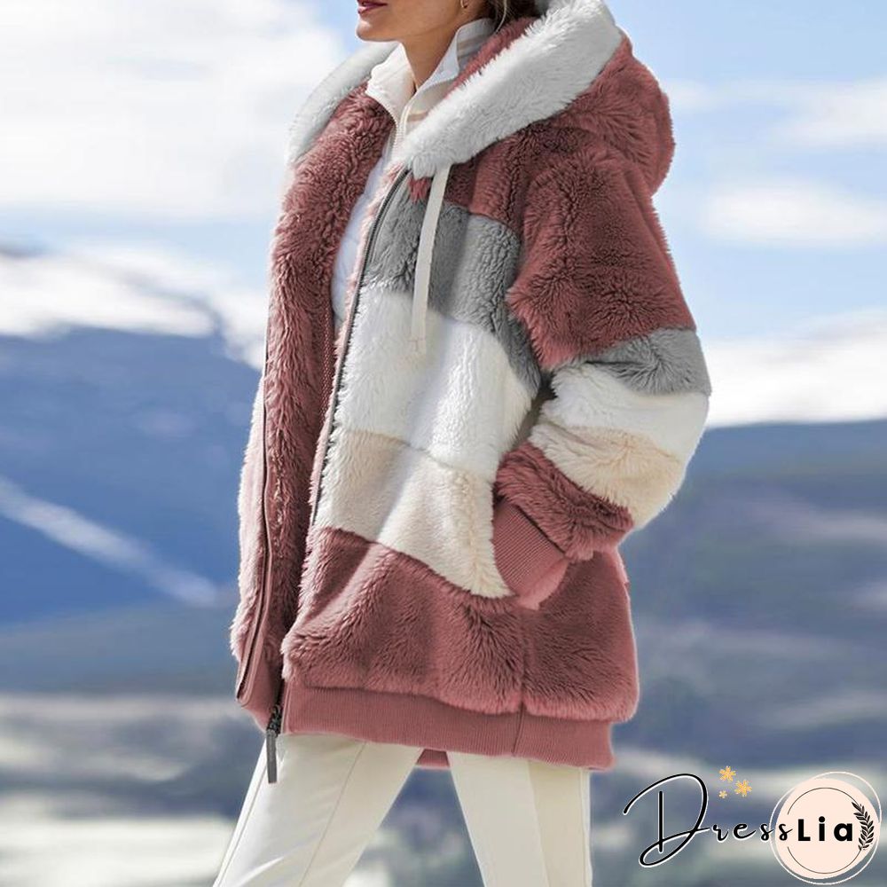 Winter Ladies Coats Streetwear Women'S Clothes Lambswool Coat Women Plus Size Zipper Pocket Stitching Cold Protection Jackets