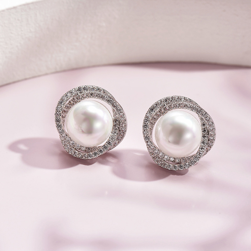 Fashion Rhinestone Artificial Pearl Stud Earrings 2024 - Flycurvy 