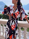 Abstract Printed Batwing Sleeves Maxi Dresses