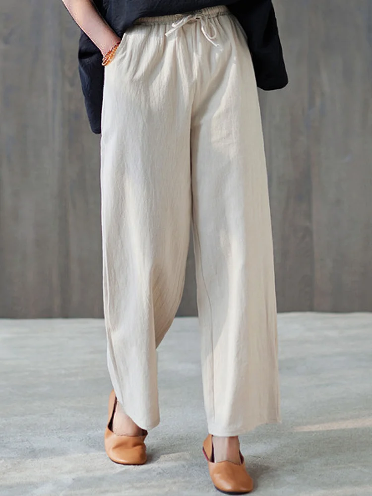 Casual Loose Solid Color Elastic Waist Pants
