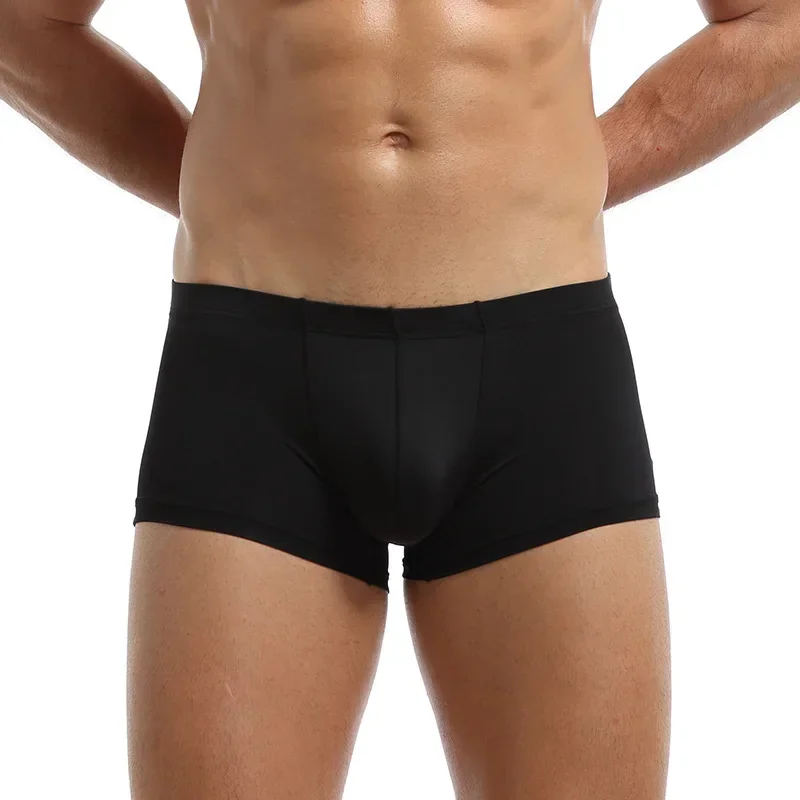 Aonga Ice Silk Seamless Underwear Men Soft Boxer Briefs Comfy Underpants U Bulge Pouch Trunks Bottom Shorts aonga