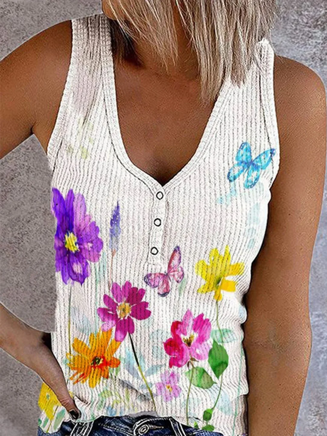 V Neck Casual Sleeveless Shirts & Tops