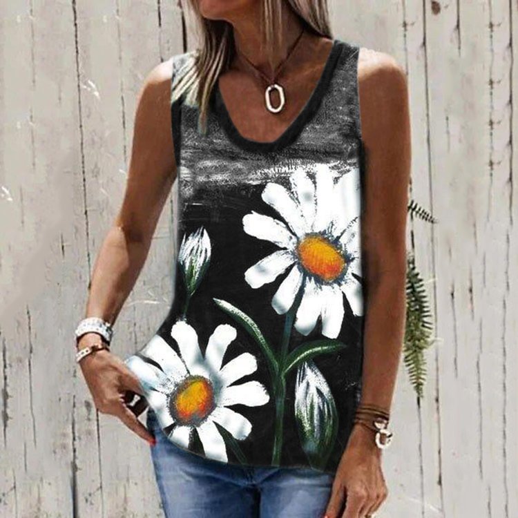 Casual Daisy Print Sleeveless Tank Top