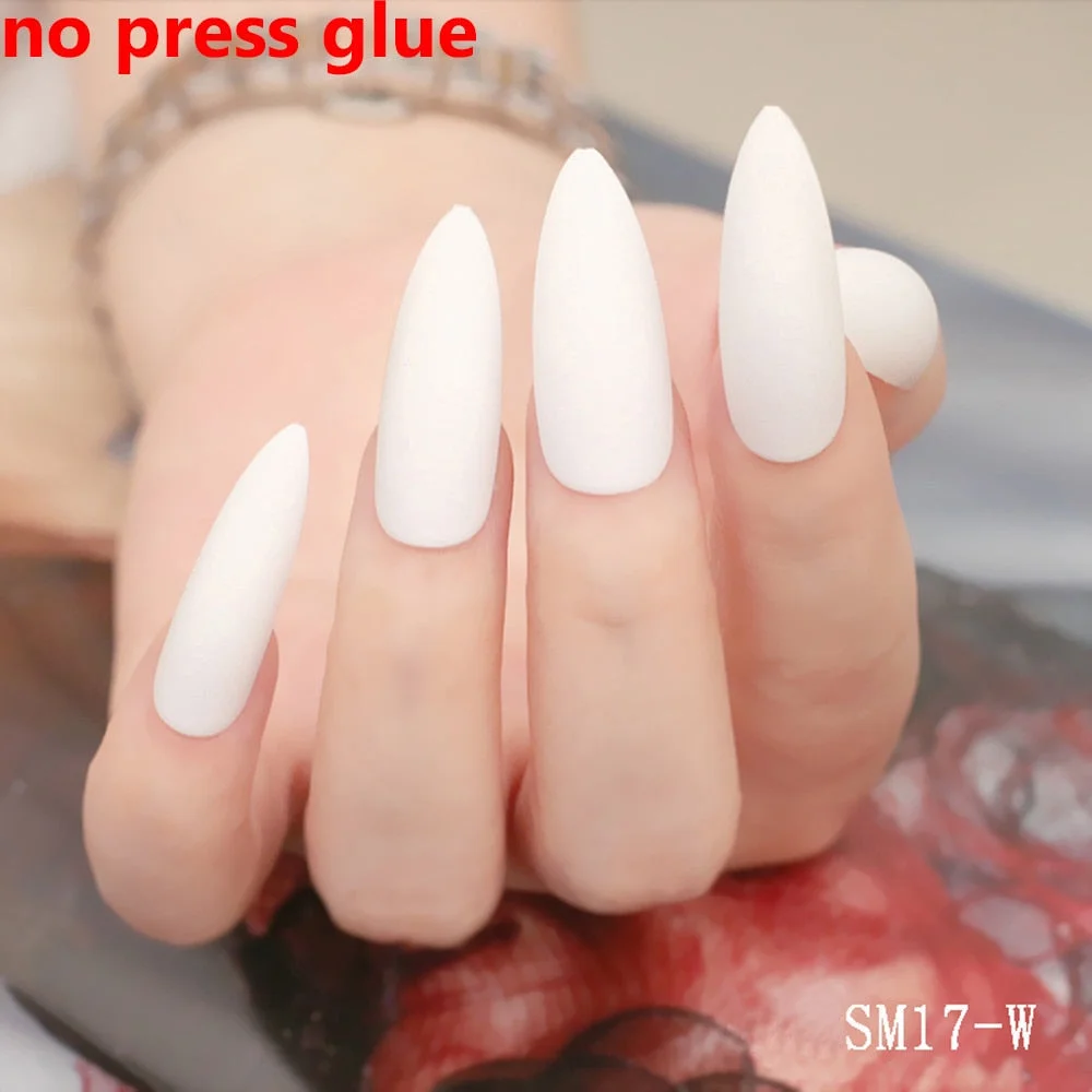 24pcs/set Long Stiletto Fake Nails Punk Snake Pattern Black White Matte False Nails Artificial Full Nail Tips Manicure Tools 515-1-Nail Inspo
