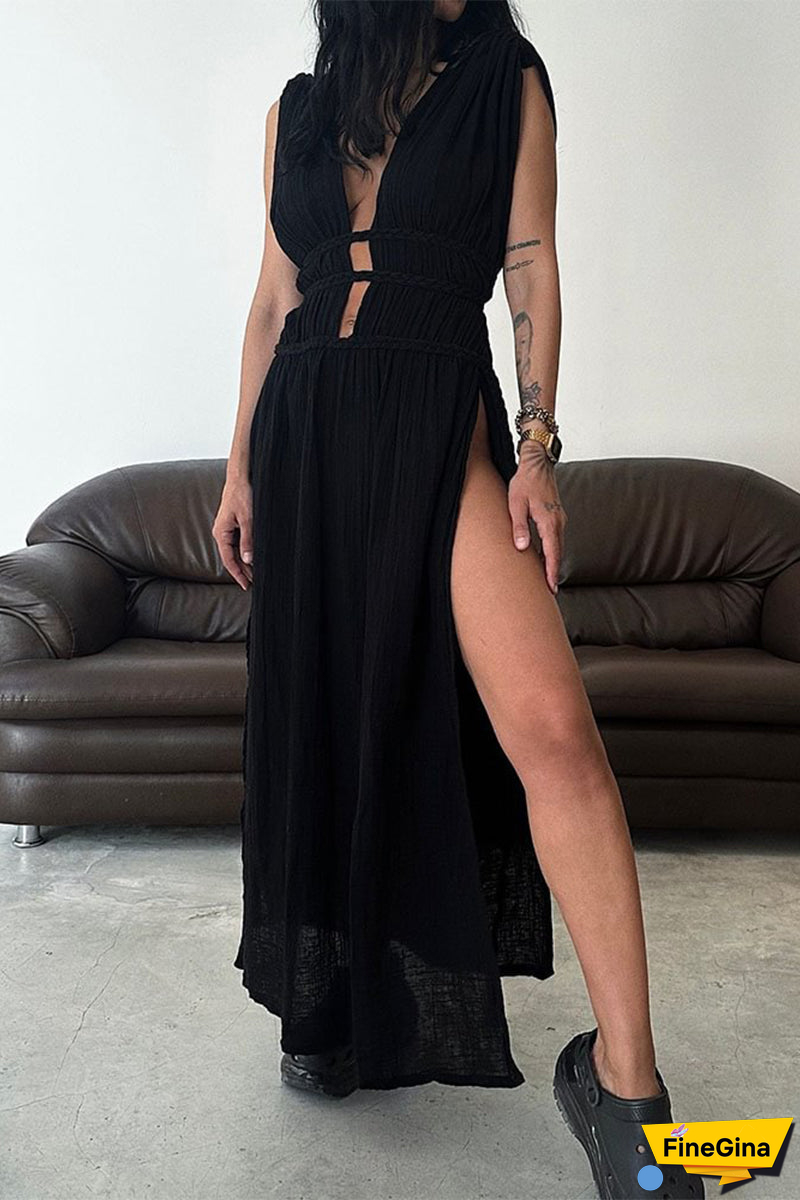 Sexy Bohemian Solid Slit V Neck Beach Dresses(3 Colors)
