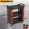 3 Tier Auto Detailing Cart with Wheels, Rolling Detail Carts with Long Hanging Plate & Hooks & Hanging Bucket, Car Wash Organizer Cart for Detailers Garage Workshop, Repair Shop, Storage Tool,BlackRed