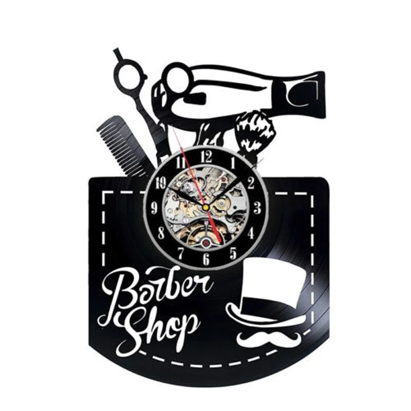 Barber Shop Wall Clock Modern Barbershop Decoration Vinyl Record Wall Clock Hanging Hairdresser Wall Watch for Barber Salon