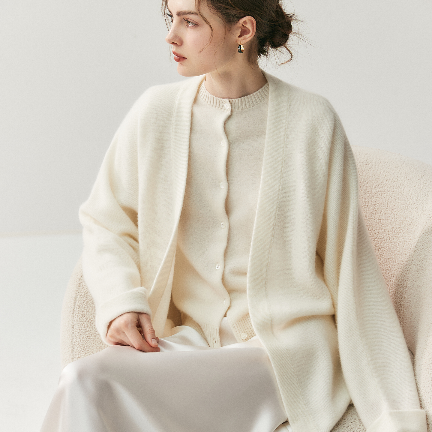 Women's Open-Front Cashmere Cardigan REAL SILK LIFE