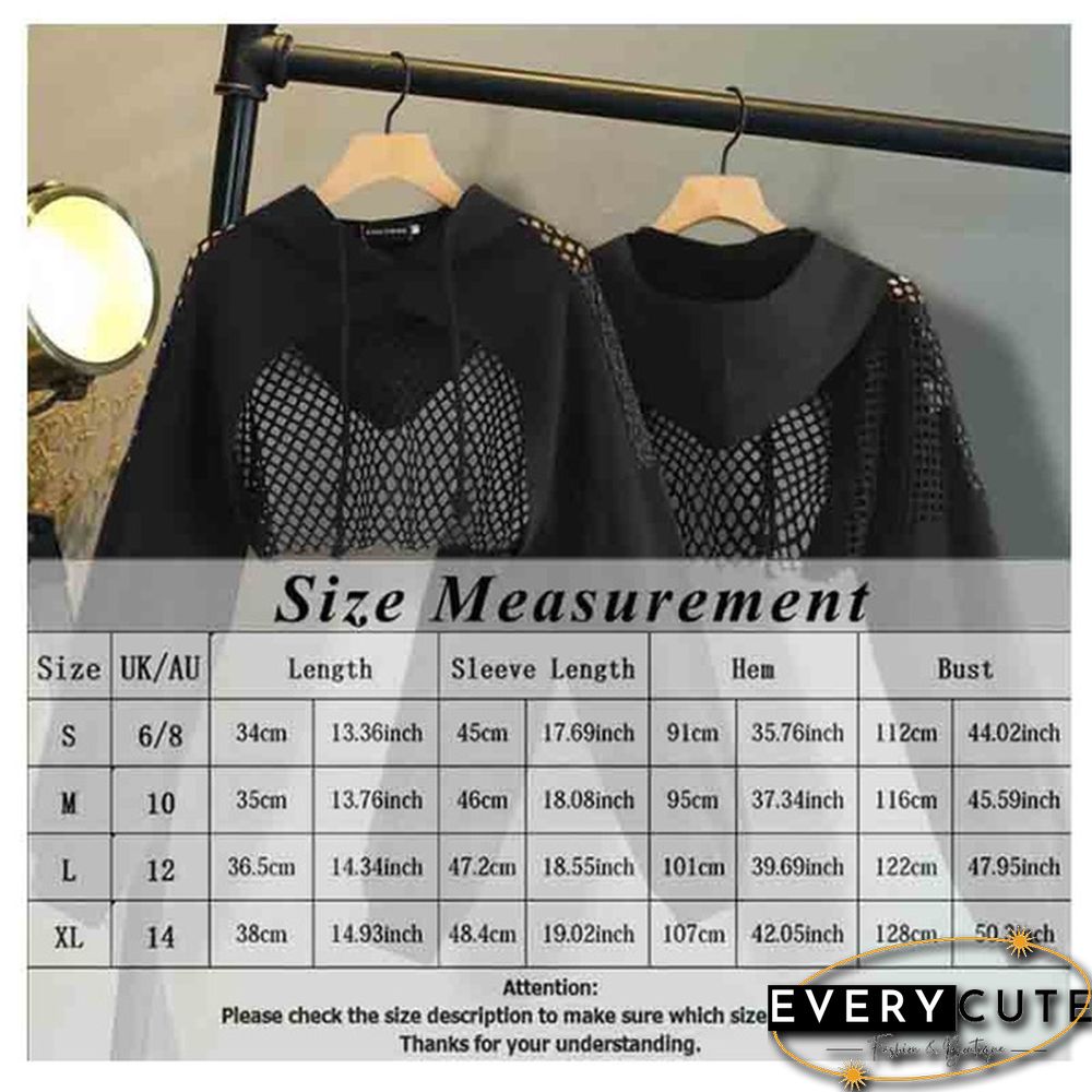 Women Long Sleeve Black Bustier Crop Top Mesh Harajuku Hiphop Loose Leopard Hoodie Sweatshirt Clubwear Tie Dye Top