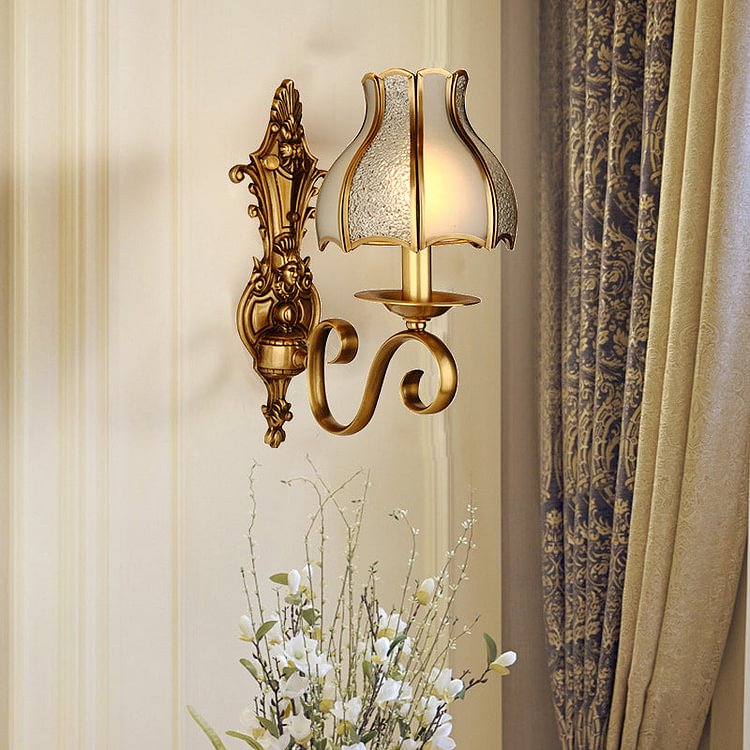 Brass 1/2-Light Wall Light Sconce Traditional Metal Curved Wall Mounted Lamp for Living Room