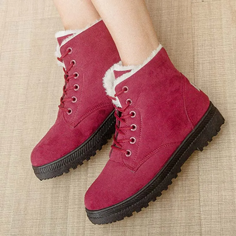 Women Shoes Retro Style Boots Female Women Shoes For Women Winter Boots 2020 Warm Fur Suede Lace-Up Botines Mujer Plus Size