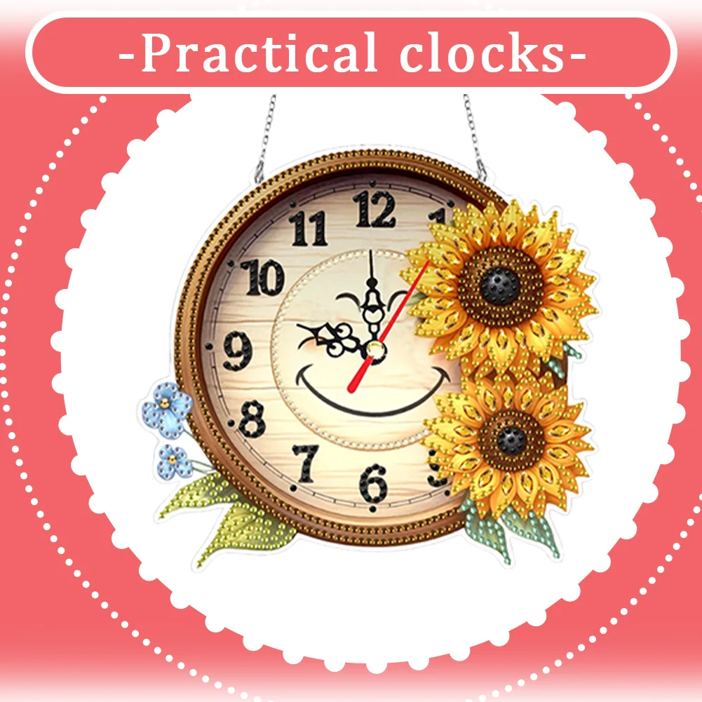2Pcs Sunflower DIY Diamond Painting Ornament with Clock Function Home Decor Art