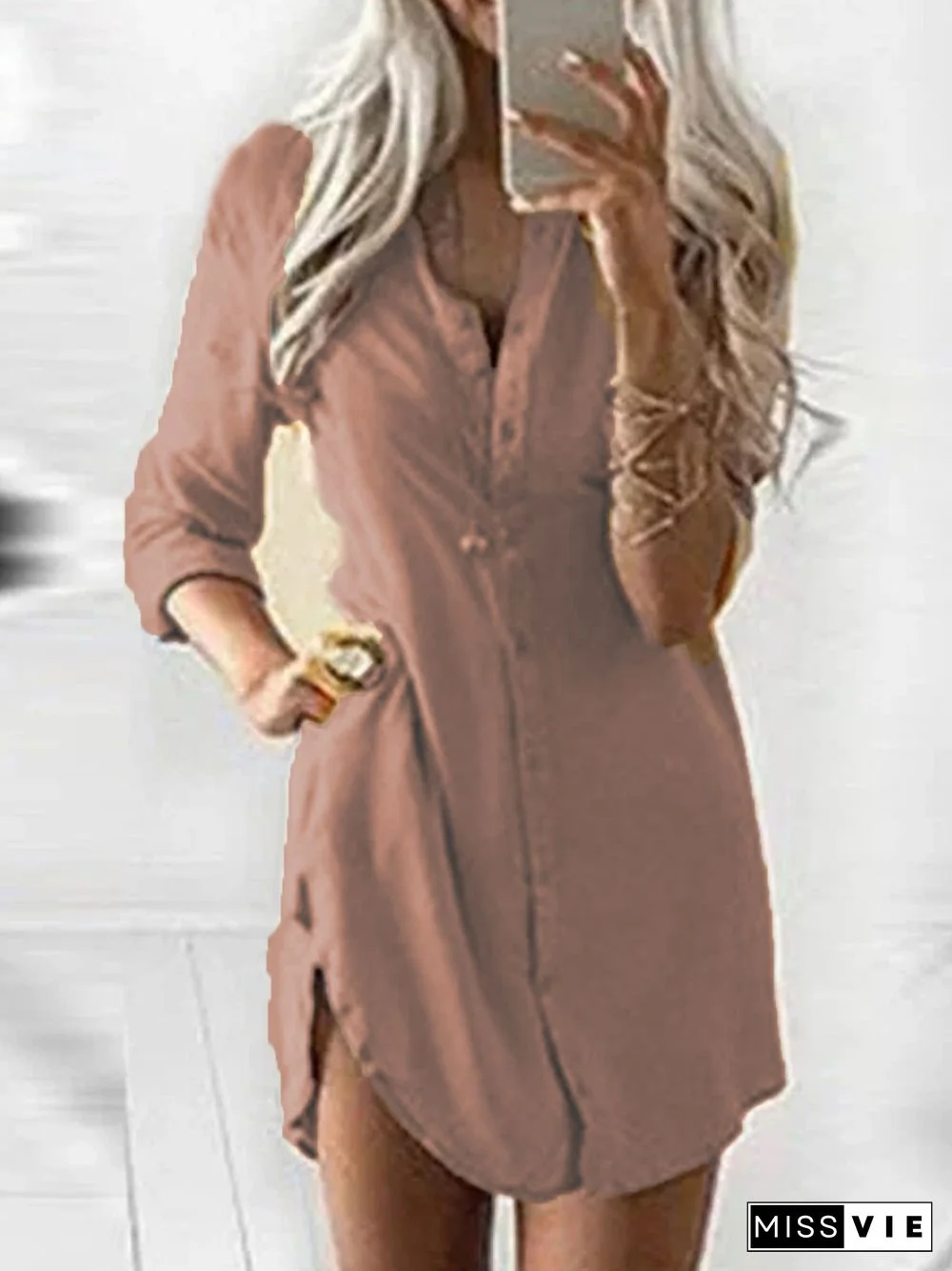 Casual Plain V neck Weaving Dress