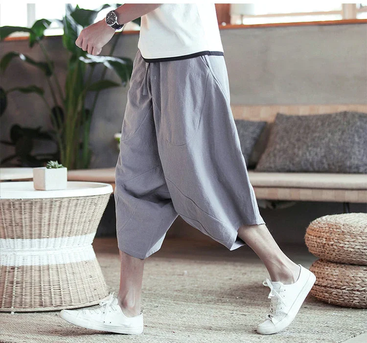 Ueong Men Harajuku Harem Pants 2022 Mens Summer Cotton Linen Joggers Pants Male Vintage Korean Style Sweatpants Fashions