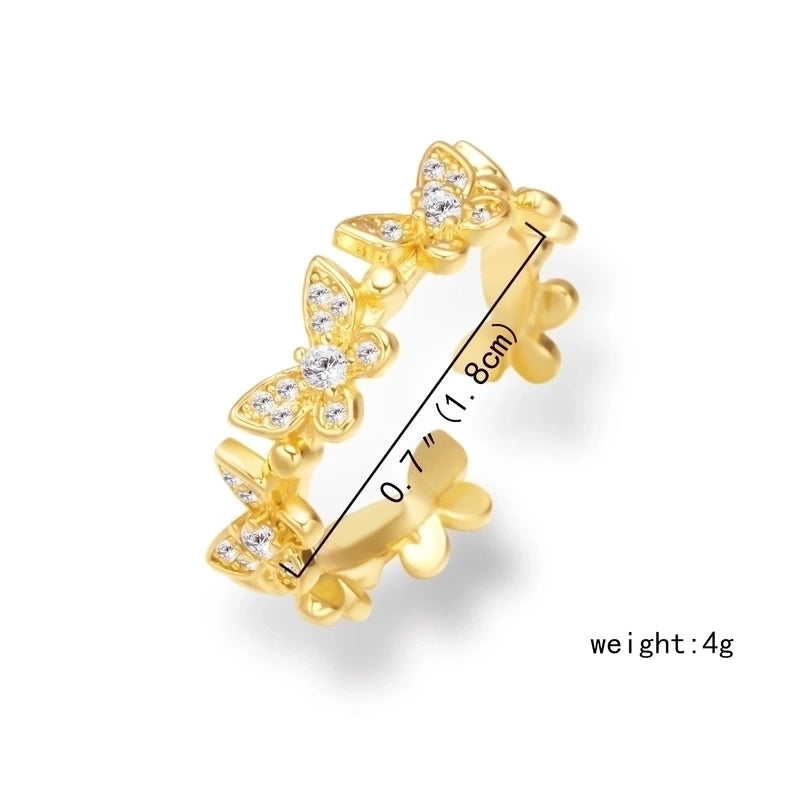 Copper Classic Style Commute Korean Style Inlay Butterfly Rhinestones Open Rings