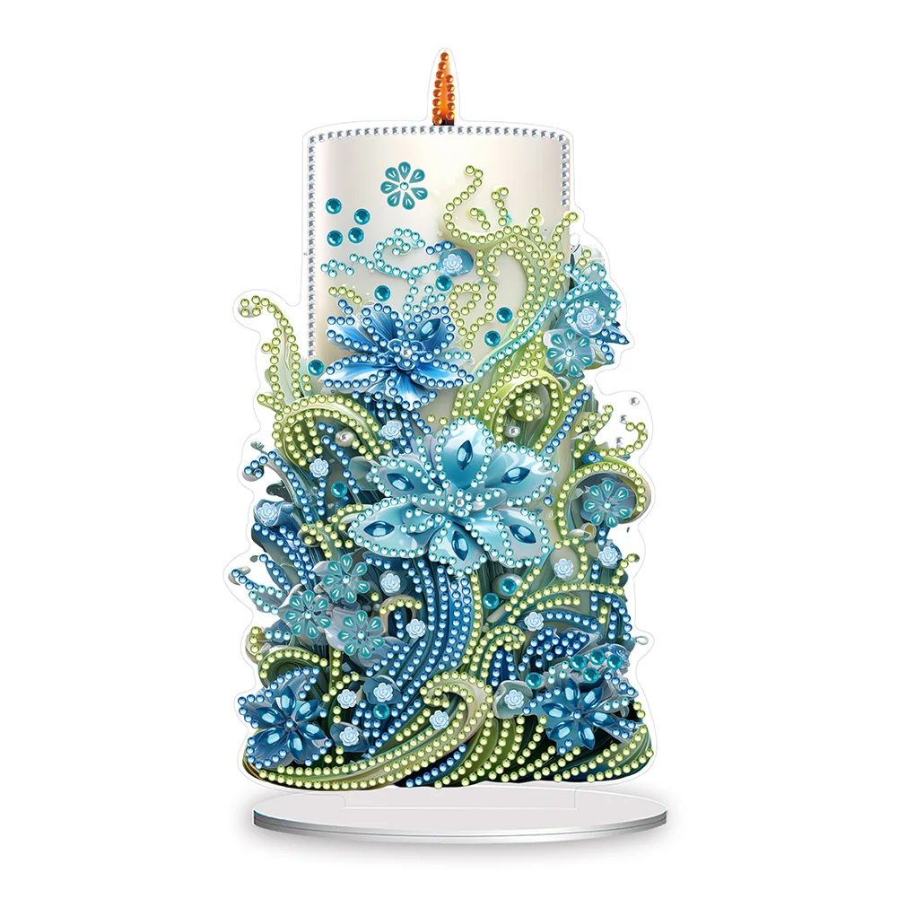 DIY Flowers Candle Acrylic Diamond Painting Tabletop Ornaments Kit for Office Desktop Decor