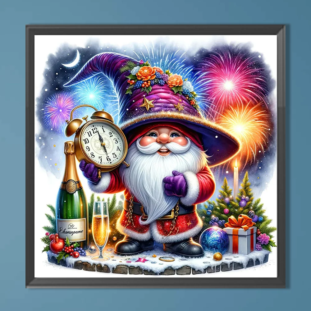 Diamond Painting - Full Round Drill - Gnome Clocks New Year(Canvas|40*40cm)