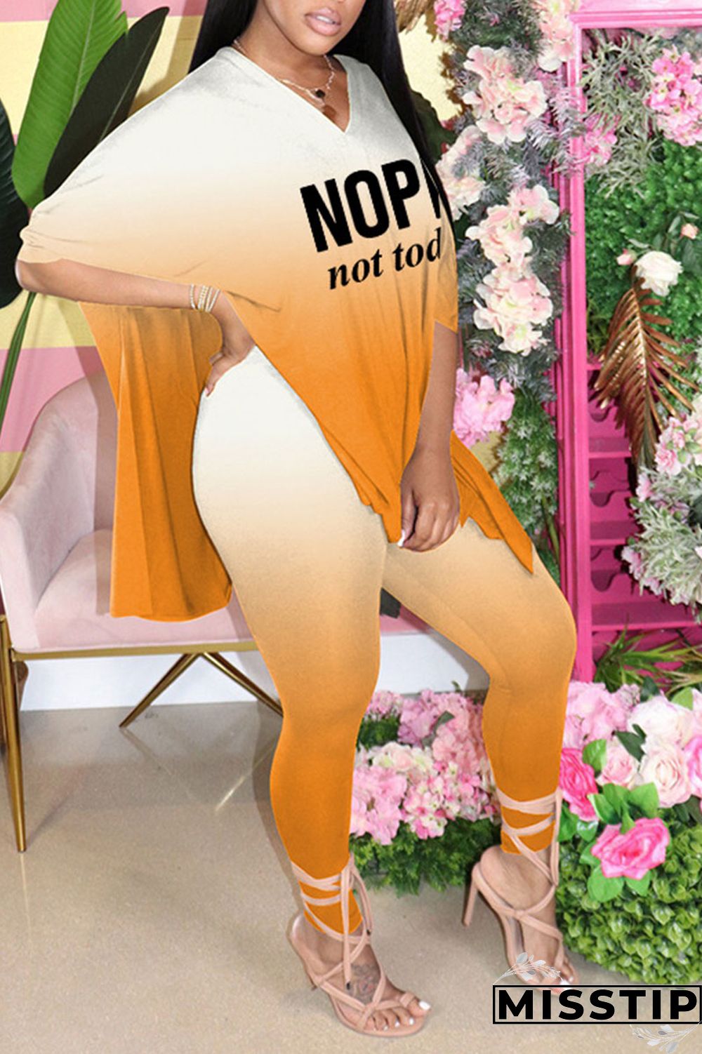 Black Casual Print Patchwork V Neck Short Sleeve Two Pieces