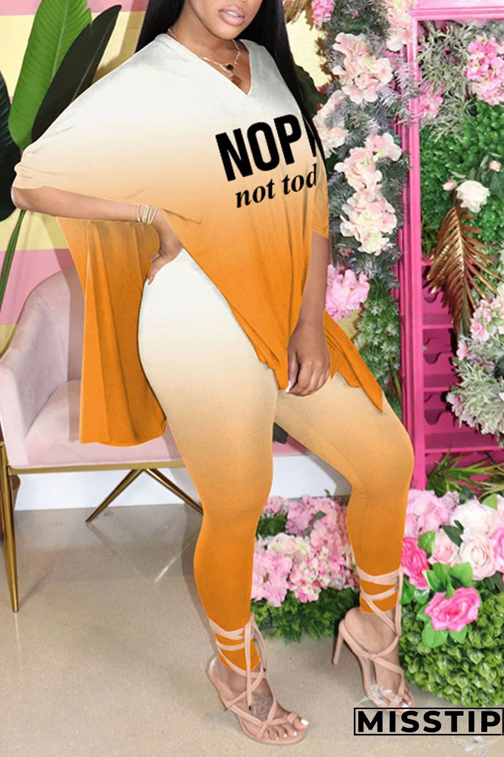 Black Casual Print Patchwork V Neck Short Sleeve Two Pieces