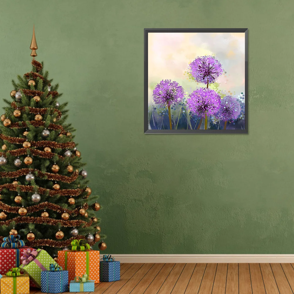 5D DIY Full Round Drill Diamond Painting Purple Dandelion Kit Home Decor 30x30cm