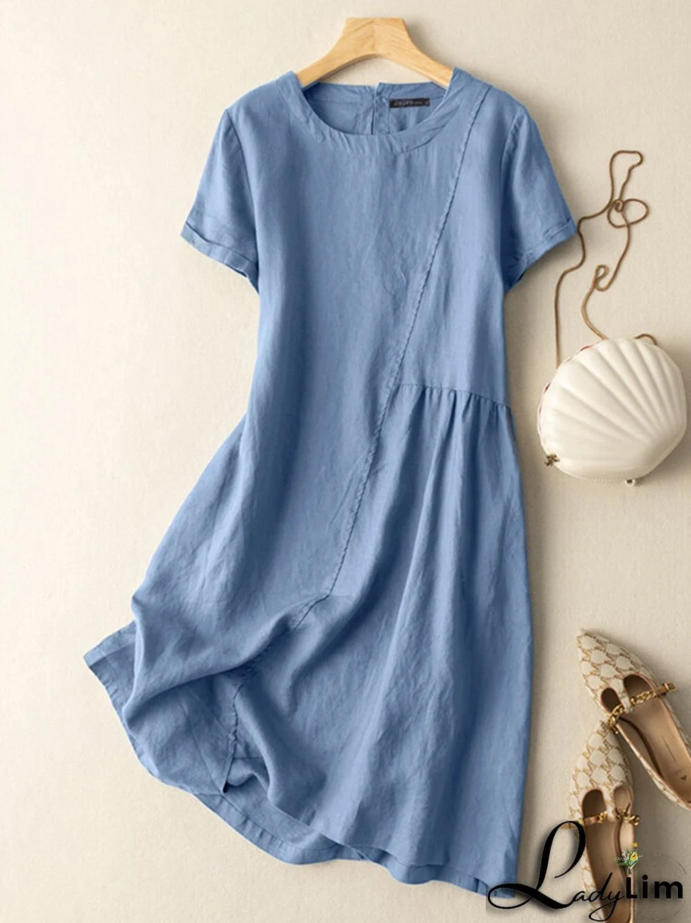 Solid Short Sleeve Crew Neck Casual Dress For Women