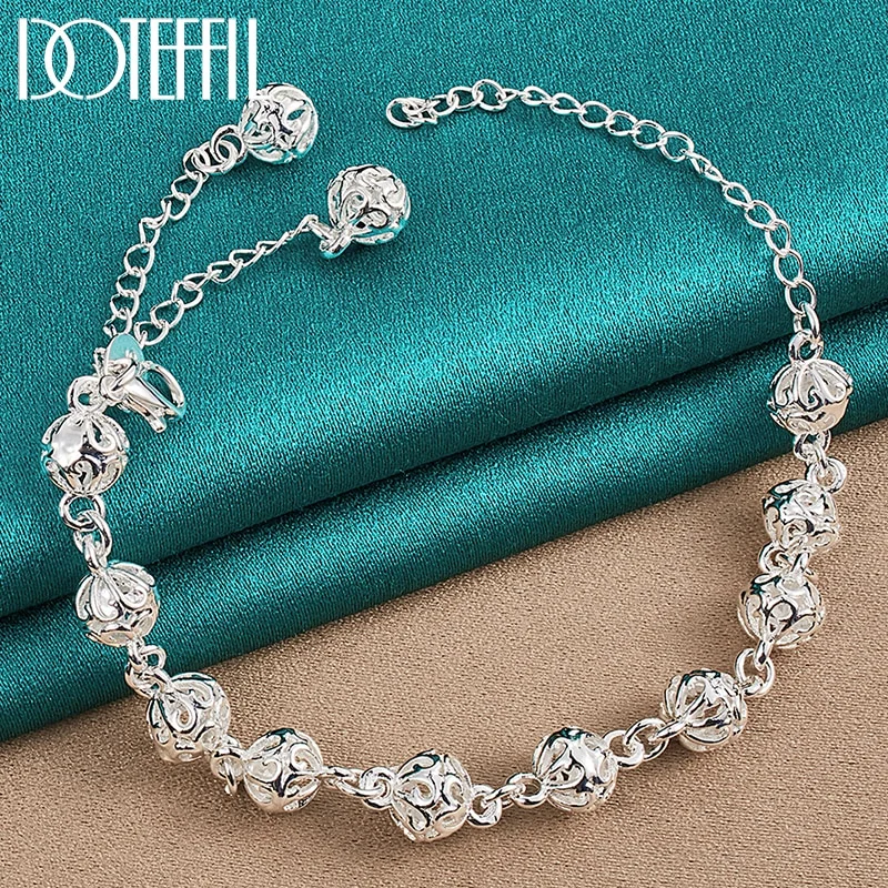 925 Sterling Silver 8mm Hollow Ball Chain Bracelet For Women Jewelry