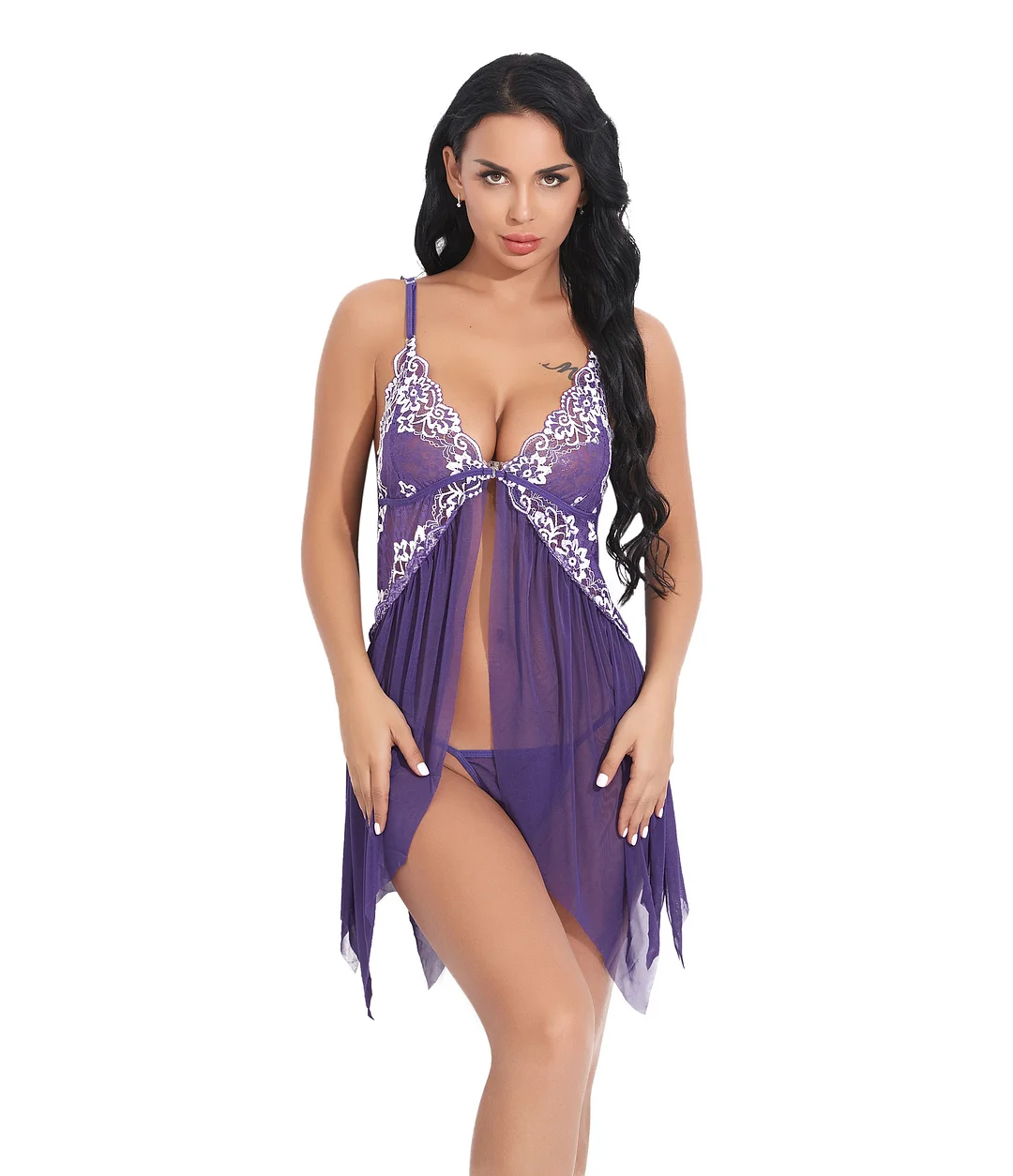 Billionm Sexy Women Underwear Lingerie Erotic Dress See-through Lace Pajamas Sleepwear Nightdress + Thong Sexy Costumes Sex Dress