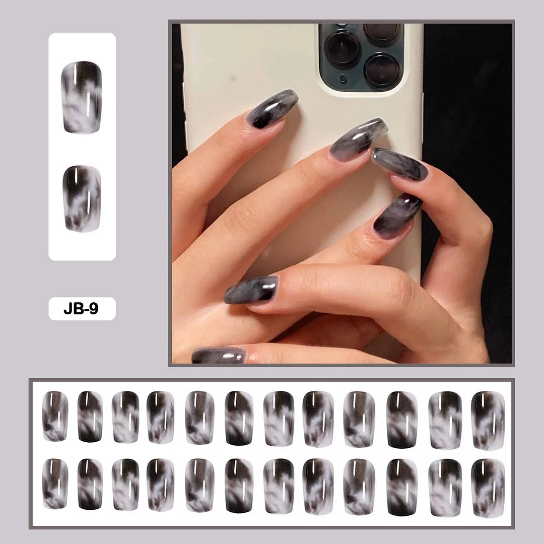 24pcs Gradient Amber Marble Texture Nails Art Long Trapezoid False Nails Wearable Fake Nails With Glue And Wearing Tools-Nail Inspo