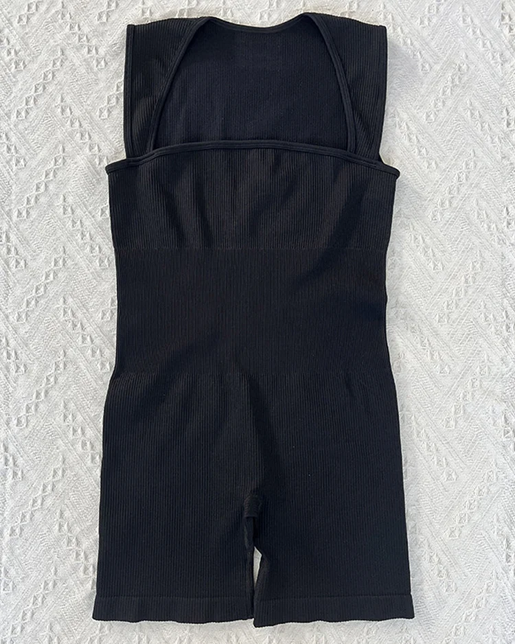 Seamless Ribbed Wide Strap Yoga Romper