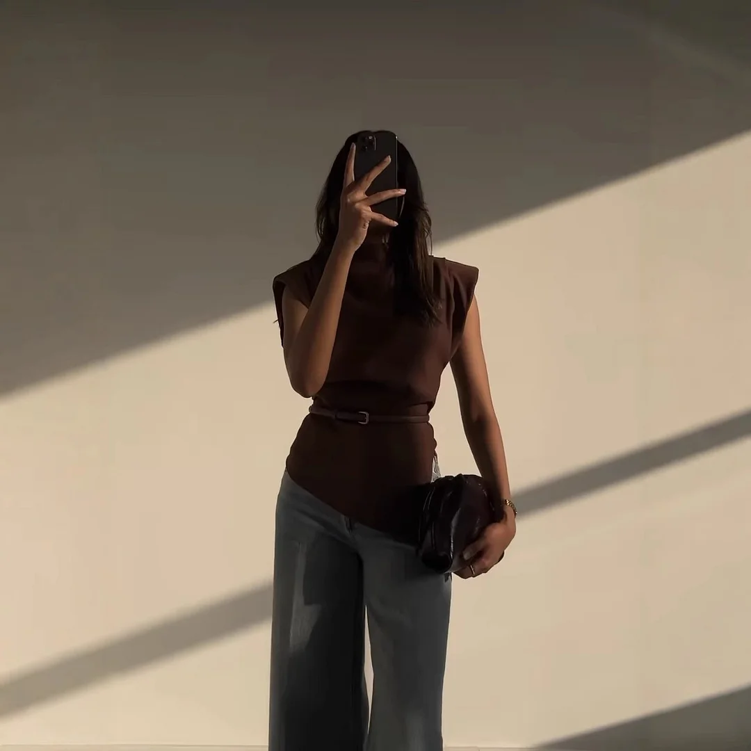 Nigikala Nigikala New Women's Fashion Asymmetric Folding Decoration Shoulderless Sleeveless Top 0085845