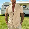Linen Men's Short Sleeve Button-Up Shirt with Open Front Design for Summer Beach Wear by Inlyline