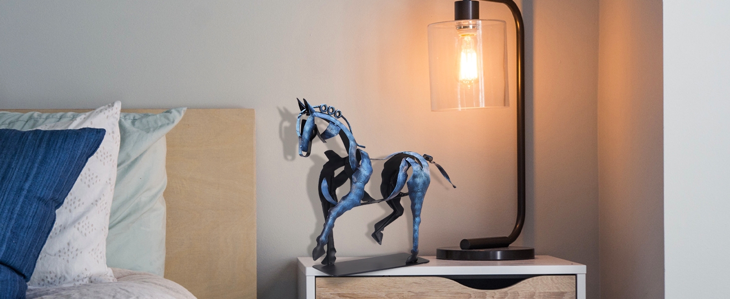 SunBlogs Art Metal Horse Sculpture Blue