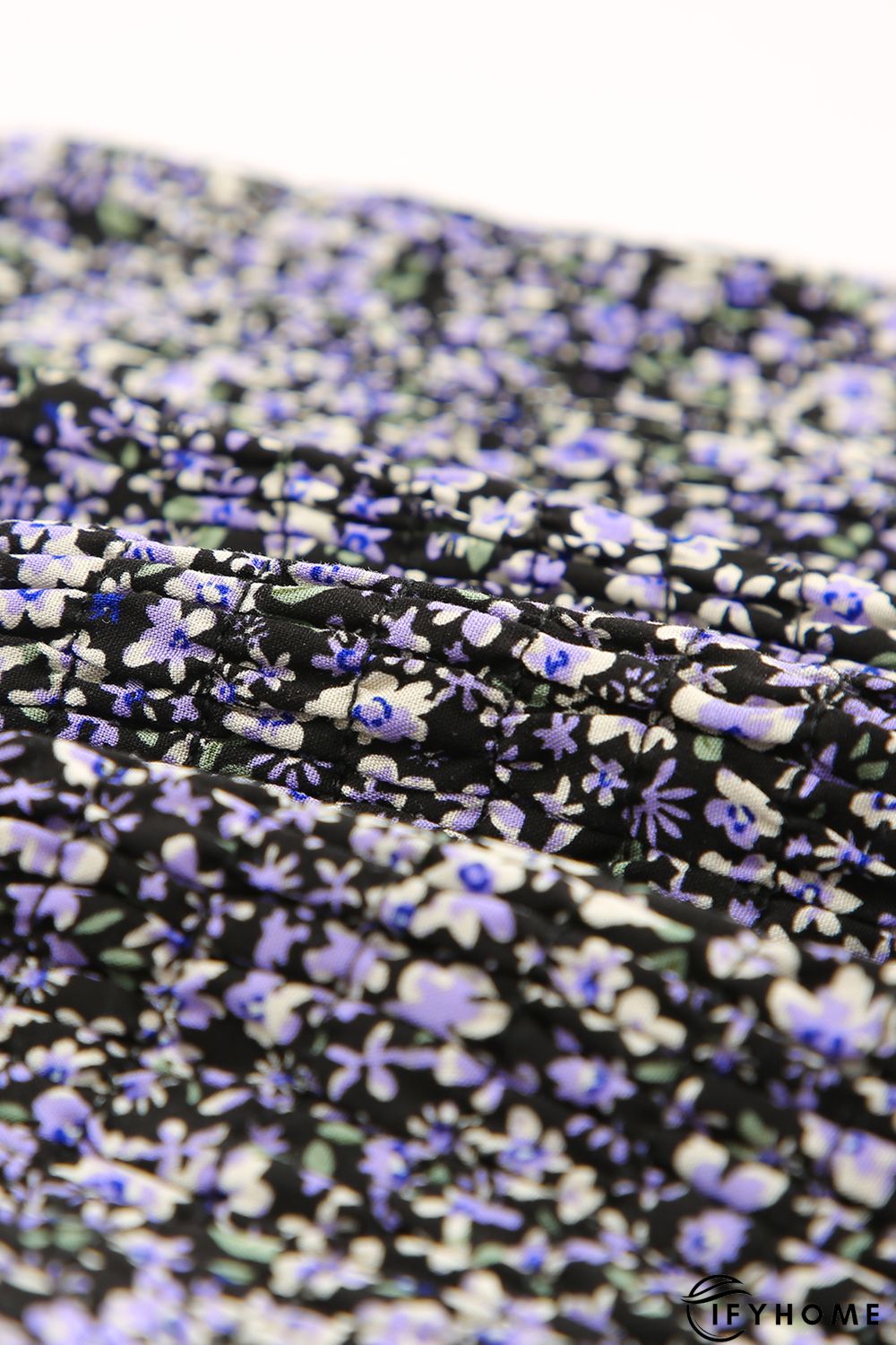 Purple Floral Print Shirred Slim-fit Long Sleeve Mini Dress | IFYHOME