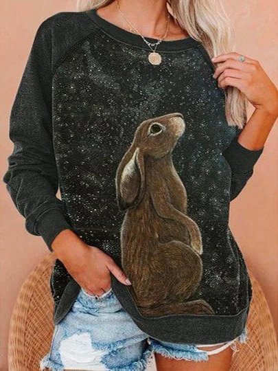 Women's Bunny Print Casual Sweatshirt