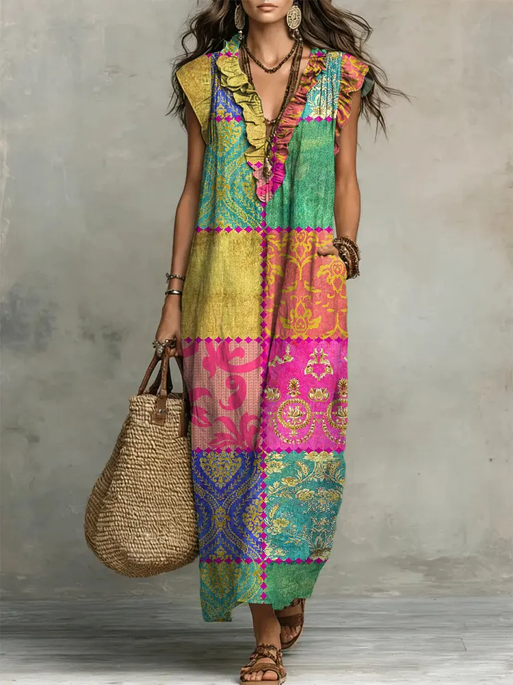 Women's Ruffled Floral Print Casual Dress