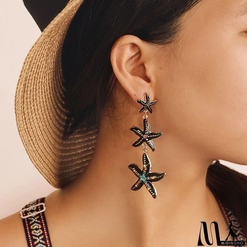 MidiSono - Fashion Personality Black Punk Ocean Starfish Earrings
