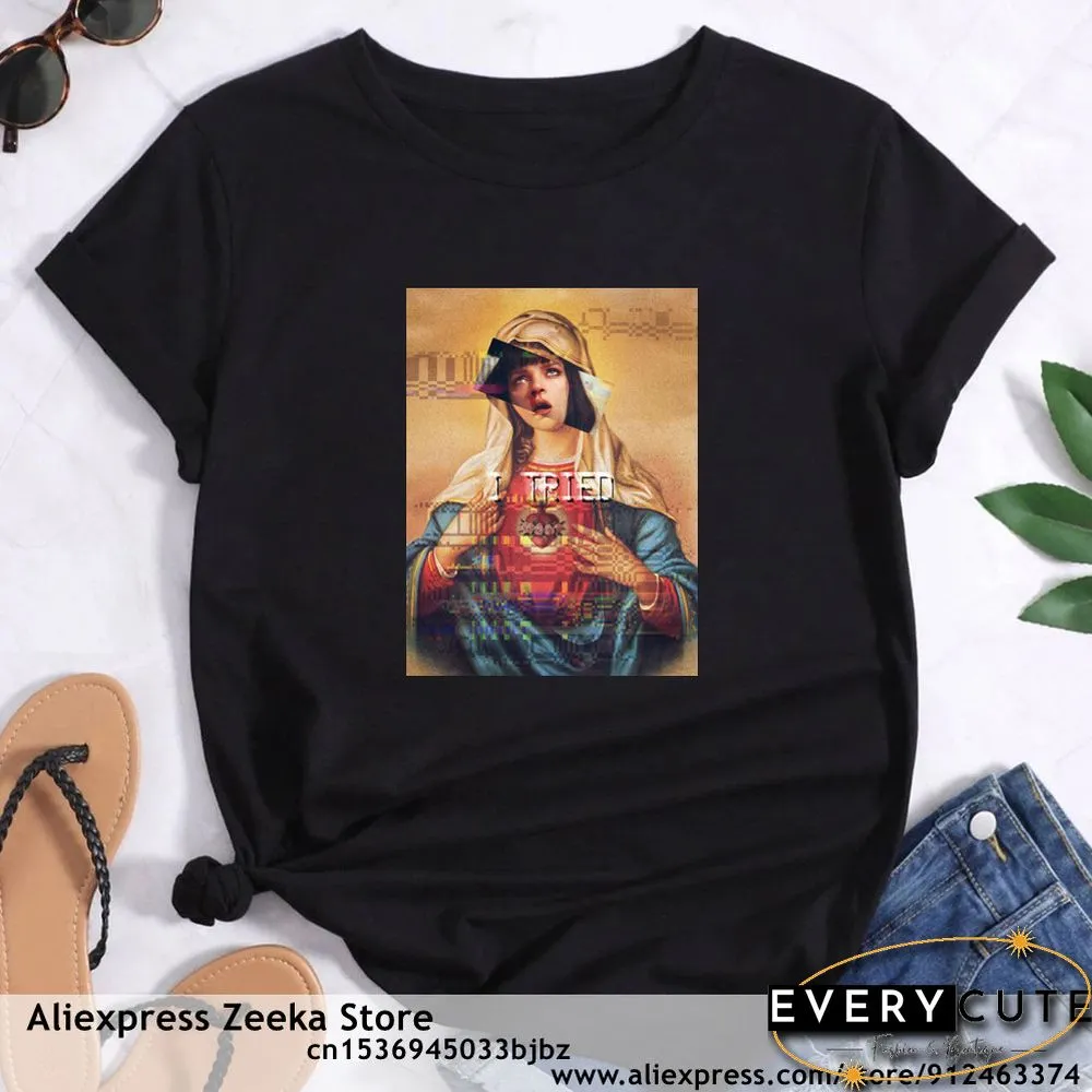 Womens Traveling Fun Print Tee-Shirt for Girls Y2K Harajuku Basics Collar White Shirt