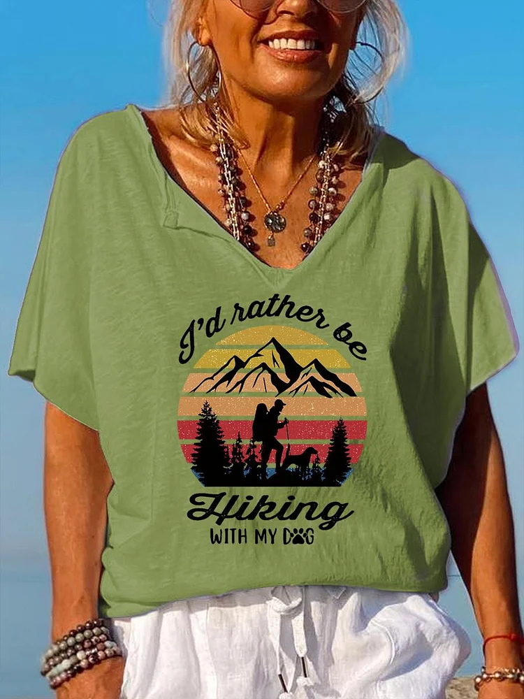 I'd Rather Be Hiking With My Dog V Neck T-shirt-04486